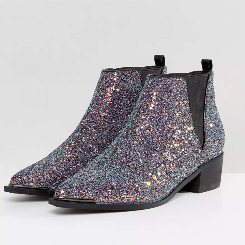 Size 7 | ASOS ADMISSION Pointed Glitter Ankle Boots
